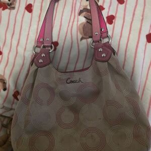 Coach Pink and Tan Ashley Hobo Bag